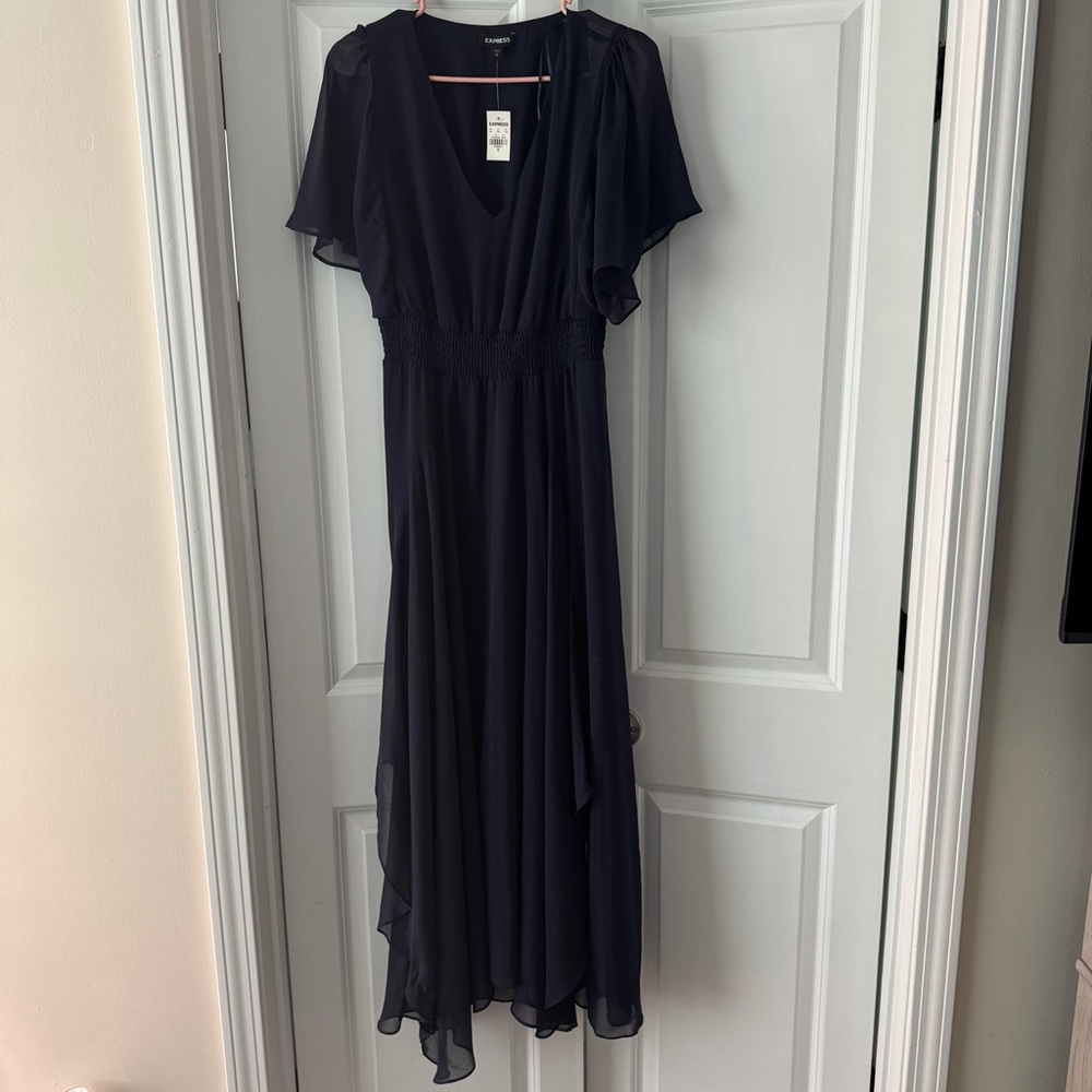 Express Blue High Low Sundress V-Neck Flutter Sleeves